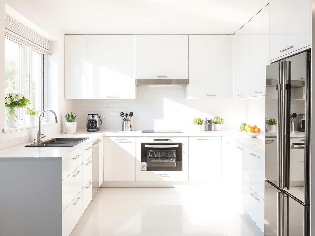 Sparkling white kitchen after deep cleaning