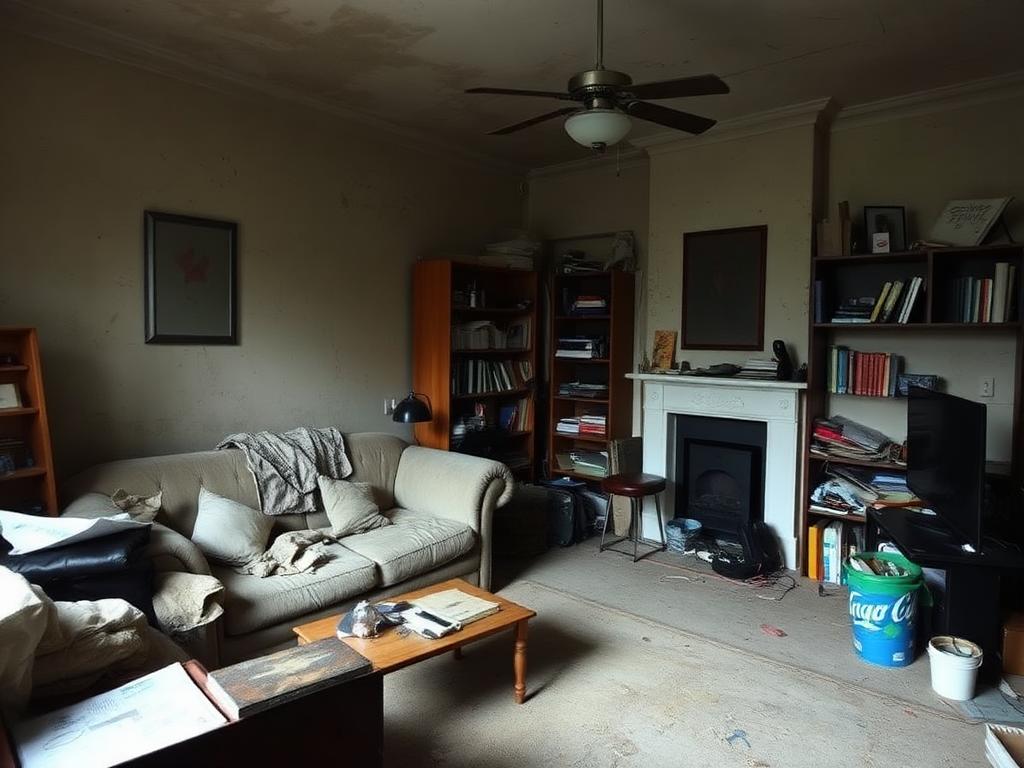 Untidy living room before professional cleaning